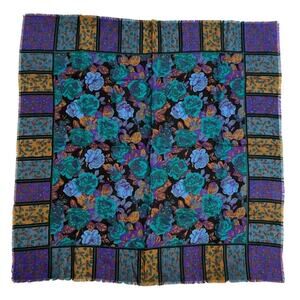 Vintage Glentex Scarf Floral Colorful Cottage Grandma Glam 70s‎ Japan